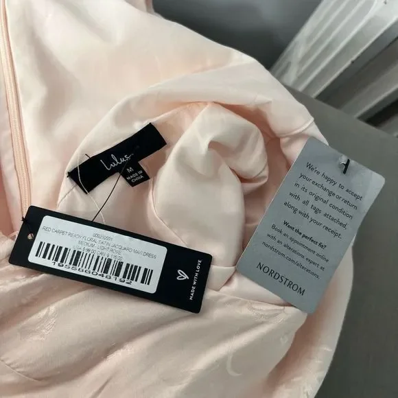 Lulu’s nwt Red Carpet Ready Light Rose Floral Satin Jacquard Maxi Dress - Picture 11 of 14